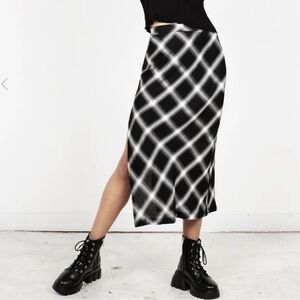 Disturbia Black and White Mallory Check Midi Skirt with Split